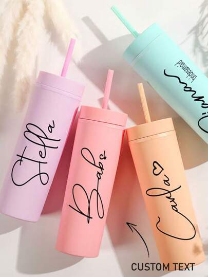 Customizable Creative Text Water Bottle With Straw, Straight Tumbler Cup Unisex Gift, Ornamental,Reusable,Multi-Functional,Easy To Clean,Stylish,Exquisite,High-Quality,Custom,Personalized,Unique,Ideal Gifts For Him,Ideal Gifts For Her,Her,Boyfriend,Girlfriend,Dad,Mom,Family,Friends,Son,Daughter,School Students,Workers,Kids,Office,Tea Room,School,Home,Customized Cups,Easy Comfort,Warm Ambience