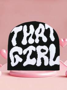 1pc Letter Casual Street Wear Acrylic Knit Beanie Hat, Suitable For Spring, Autumn, Winter - Multicolor - View 2