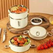Reusable Divided Bento Lunch Box Set, Microwave & Dishwasher Safe, Leakproof, Portable Large Capacity Food Container With Fork And Spoon, With Leakproof, For Office, Cafeteria, Backyard, Home Kitchen