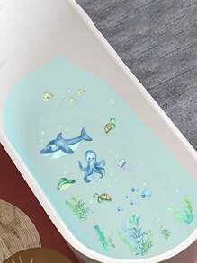 6 Sheets Marine Animals The Sea Wall Decals Ocean Fish Wall Stickers Watercolor Ocean Animal Jellyfish Turtle Whale Starfish Seaweed Wall Decor Ocean Themed DIY Removable Peel And Stick Wallpaper For Nursery Bathroom Home Bathroom Decor Bath Rug Floor Carpet Fall Decor Bathroom Accessories