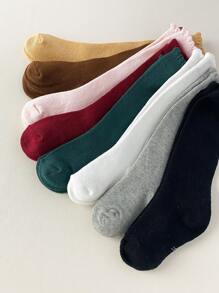 1 Pair Newborn Baby Socks, Solid Color Classic, Skin-Friendly Soft Comfortable Mid-Calf Socks, Fashionable Versatile Breathable Knee-High Socks, Suitable For Daily Life Or Holiday Gifts, Random Color