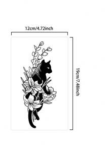 1 Pieza Tatuajes temporales de gato resistentes al agua y al sudor que duran de 1 a 2 semanas, con realismo, jugo de hierbas, antifricción y sin reflejo, tatuajes falsos negros para mujeres y hombres, pegatinas de tatuaje para brazos, pecho, piernas, abdomen, cintura, arte corporal modernista
