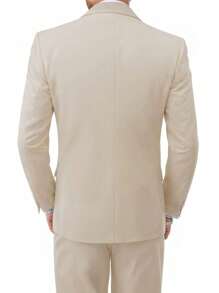 Conjunto de traje de 3 piezas de moda para hombre, con ajuste ceñido, de unicolor y elástico, que incluye chaleco cruzado, pantalones y traje formal/de negocios para cena - Beis - Ver 3