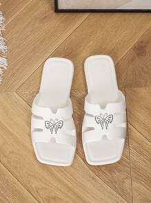 Women's Summer Flat Slide Sandals, Fashion Outdoor Indoor Bathroom Shower EVA One-Piece Lightweight Non-Slip White Slippers