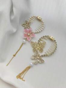 2 件装珍珠和水钻发夹爪，珍珠流苏发带夹，女士发饰礼物，适合日常发型设计 - 彩色 - 查看 6