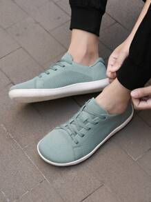 1 双针织面料宽头运动鞋、公路跑鞋、徒步鞋、针织鞋面透气步行鞋、宽头户外运动鞋、舒适轻便健身房防滑低帮系带男女通用简约赤足跑鞋 - 綠色 - 查看 7