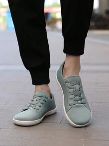 1 双针织面料宽头运动鞋、公路跑鞋、徒步鞋、针织鞋面透气步行鞋、宽头户外运动鞋、舒适轻便健身房防滑低帮系带男女通用简约赤足跑鞋 - 綠色 - 查看 5