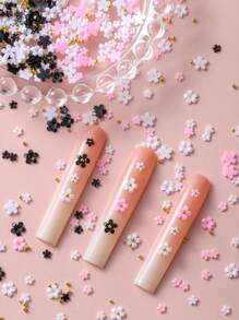 458件/包 3D櫻花與向日葵美甲飾品－樹脂水鑽，混合尺寸與顏色－極簡可愛迷你五瓣花系列（粉色/白色/黑色）－搭配鋼珠、珍珠、魚子醬珠與雪花水鑽 - 彩色 - 查看 3
