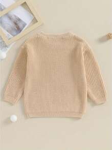 Toddler Baby Girl Boy Long Sleeve Knit Sweater Brothers Letter Embroidery Round Neck Pullover Fall Winter Tops - 卡其色 - 查看 4