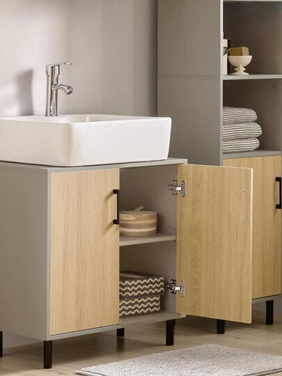 SoBuy Underskåp Badrumsskåp Badrumsförvaringsskåp med 2 dörrar B60 x D30 x H60 cm BZR133-NG Badrumsinredning Badrumsorganisatör Sommar Badrumstillbehör