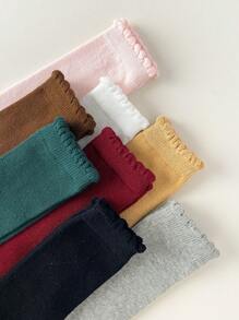 1 Pair Newborn Baby Socks, Solid Color Classic, Skin-Friendly Soft Comfortable Mid-Calf Socks, Fashionable Versatile Breathable Knee-High Socks, Suitable For Daily Life Or Holiday Gifts, Random Color