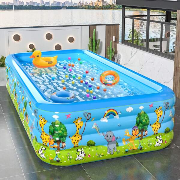 New Inflatable Family Swimming Pool, 3 Rings / 4 Rings, Independent Inflation, Extra Thick, Square, Suitable For Indoor / Backyard