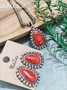 Women's Vintage Western Style Turquoise Concho Necklace & Earrings Set, Suitable For Different Outfits, Great Gift For Best Friends; More Vintage Styles Available In-Store - Women's Vintage Western Country Turquoise Concho Necklace and Earrings - View 10