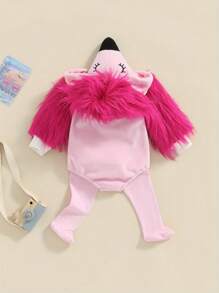 Baby Flamingo Costume Fuzzy Long Sleeve Romper With Leg Warmers Halloween Outfits For Boys Girls - 粉色 - 查看 4