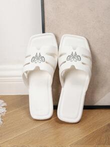 Women's Summer Flat Slide Sandals, Fashion Outdoor Indoor Bathroom Shower EVA One-Piece Lightweight Non-Slip White Slippers