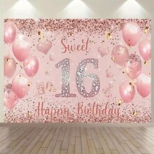 1 tấm banner trang trí phông nền sinh nhật Sweet 16 - Biển báo tiệc sinh nhật màu hồng cho phòng và vườn - Đạo cụ chụp ảnh trong buồng - Những dịp phổ biến trong mùa, Thích hợp cho sinh nhật và lễ kỷ niệm chung, Vải phông nền trang trí trong nhà và ngoài trời, Trang trí tiệc, Trang trí sân vườn, Vải phông nền trang trí studio chụp ảnh. Đa năng, Nhiều kích cỡ. - Nhiều màu - Xem 1