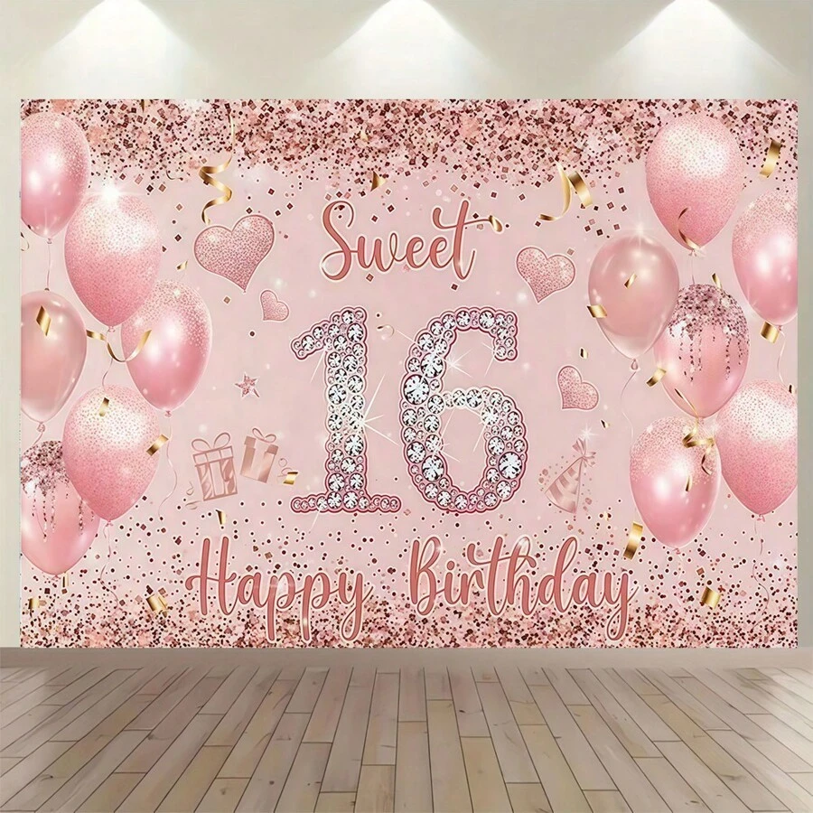 1 tấm banner trang trí phông nền sinh nhật Sweet 16 - Biển báo tiệc sinh nhật màu hồng cho phòng và vườn - Đạo cụ chụp ảnh trong buồng - Những dịp phổ biến trong mùa, Thích hợp cho sinh nhật và lễ kỷ niệm chung, Vải phông nền trang trí trong nhà và ngoài trời, Trang trí tiệc, Trang trí sân vườn, Vải phông nền trang trí studio chụp ảnh. Đa năng, Nhiều kích cỡ. - Nhiều màu - Xem 1
