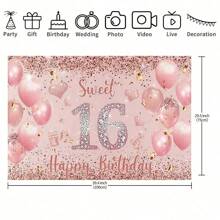 1 tấm banner trang trí phông nền sinh nhật Sweet 16 - Biển báo tiệc sinh nhật màu hồng cho phòng và vườn - Đạo cụ chụp ảnh trong buồng - Những dịp phổ biến trong mùa, Thích hợp cho sinh nhật và lễ kỷ niệm chung, Vải phông nền trang trí trong nhà và ngoài trời, Trang trí tiệc, Trang trí sân vườn, Vải phông nền trang trí studio chụp ảnh. Đa năng, Nhiều kích cỡ. - Nhiều màu - Xem 9