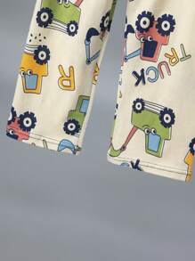 2pcs/Set Young Boys Spring/Autumn Thin Sleepwear, Excavator Print Long Sleeve Top And Pants Homewear Set With Cartoon Print