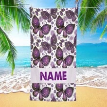 1pc Personalized Beach Towel, Purple Butterfly Print, Super Soft Microfiber, Absorbent & Quick Drying, Rectangular Beach Towel, Suitable For Beach, Swimming, Fitness, Lightweight,Women Valentine Gift Birthday Boyfriend Girlfriend