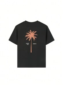 4 Pieces Set Tween Boy Casual Printed Crew Neck Short Sleeve T-Shirts, Summer Student Clothing - Wear Our Comfortable And Fashionable Children's T-Shirts To Explore The World! - Apricot - View 4