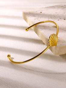 1PC Stainless Steel Tiny Shell Open Bracelet For Women Minimalist Gold Color Shell Bracelets Jewelry Accessories Wedding Party Gift - Multicolor - View 4