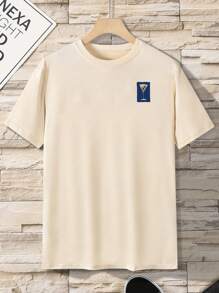 Camiseta casual de manga corta de cuello redondo de color liso para hombre - Albaricoque - Ver 2
