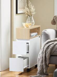 SoBuy Nightstand, Bathroom Trolley, Niche Shelf, Box Spring Bed, Telephone Table, Bedside Table, Niche Trolley, Rolling Trolley, Side Table, Narrow, White/Natural, Approx. 20x61x50cm (WxHxD), FBT155-WN - White - View 1