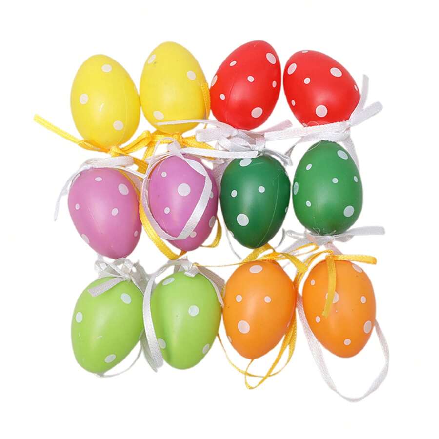 Easter Eggs Decorations Set Of 12 Colorful Striped Flower Dot Pattern Easter Hanging Ornaments For Home Holiday