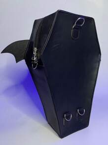 Mochila en forma de ataud con alas chicas y cadena, con correa ajustable y desmontable - Negro - Ver 6