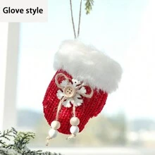 Red Plush Gloves Christmas Tree Pendant - Red - View 3