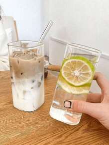 1pc Square Glass Coffee Mug/Milk Cup, Thick Heat-Resistant Microwave-Friendly Cup With Lid, Breakfast Cup