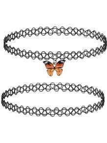 Yanxyad Naszyjnik choker - 90. naszyjnik choker dla kobiet - 2000. czarne chokery tęczowy choker - motyl Ying Yang jednorożec tęczowe zawieszki - kolorowy rozciągliwy elastyczny naszyjnik