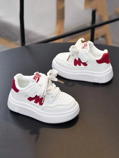 1 Pair Vintage Style Casual Sneakers Suitable For Boy, Girl, Children And Babies, Cute Solid Color Sports Shoes With Adjustable Lace Closure, Comfortable Lightweight Non-Slip Sole, Breathable Fabric Upper And Lining, All Season Fashionable Outdoor Sports Shoes