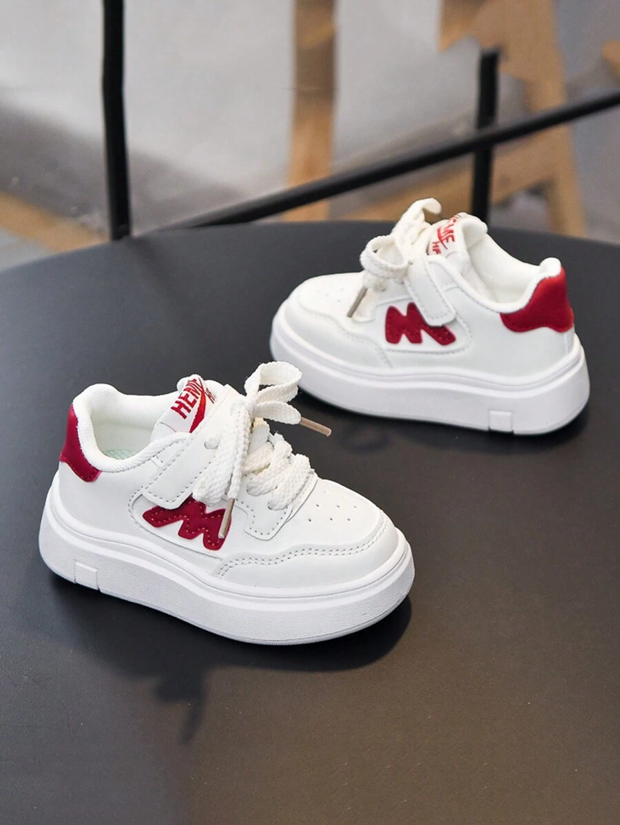 1 par de zapatillas de estilo vintage casual adecuadas para niños, niñas, niños y bebés, zapatos deportivos de unicolor lindos con cierre de cordones ajustables, suela cómoda y antideslizante, parte superior y forro de tela transpirable, zapatos deportivos de moda para todas las estaciones. - Rojo - Ver 1