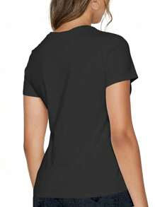 Happy Valentine'S Day Women's Cute Easter Bunny T-Shirt, Women's 220g Round Neck Casual Heavy Pure Cotton T-Shirt (1 PC) - Black - View 2