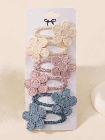 6 Pcs Floral Embroidered Hair Clips Flower Barrettes For Kids Girls Hairpins Headwear, Fresh Style
