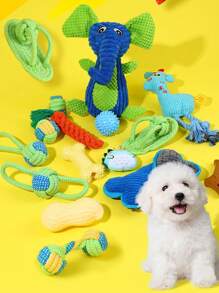 多色带结咀嚼绳玩具，适合猫/狗爱好者的礼物和狗/猫妈妈爱宠物、牙齿护理配件 - 彩色 - 查看 6