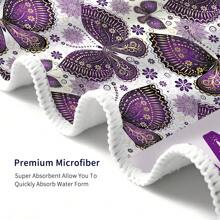 1pc Personalized Beach Towel, Purple Butterfly Print, Super Soft Microfiber, Absorbent & Quick Drying, Rectangular Beach Towel, Suitable For Beach, Swimming, Fitness, Lightweight,Women Valentine Gift Birthday Boyfriend Girlfriend