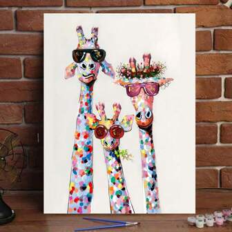 Diy Acrylic Paint By Digital Oil Painting Kit Adult - Frameless 16 X 20 (Inch) Color Giraffe Family Design, Crease Free Roll Color Print Canvas, Paint Brush Finish Paint, Perfect For Beginners, Perfect For Home Decor And Unique Gifts