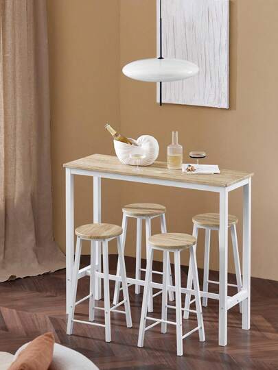 SoBuy OGT22-WN, Bar Set-1 Bar Table And 4 Stools, Home Kitchen Breakfast Bar Set Furniture Dining Set