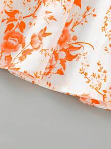 女童泡泡袖荷叶边花卉印花松紧腰公主裙，适合派对、海滩、度假、夏季