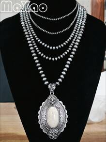 Vintage-Inspired Large Concho Pendant Multi-Layered Necklace For Women, Available In Different Colors To Match Various Outfits, Great As Self-Purchase Or Gift For Best Friends, More Vintage Styles Available In-Store