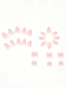 30片/套 短款杏仁形白色法式时尚全覆盖假指甲，按压式美甲用品，适合上班族、派对和日常佩戴。全覆盖假指甲+1瓶凝胶指甲油+1个指甲锉，装饰您的指甲，提升您的时尚品味。 - 彩色 - 查看 2