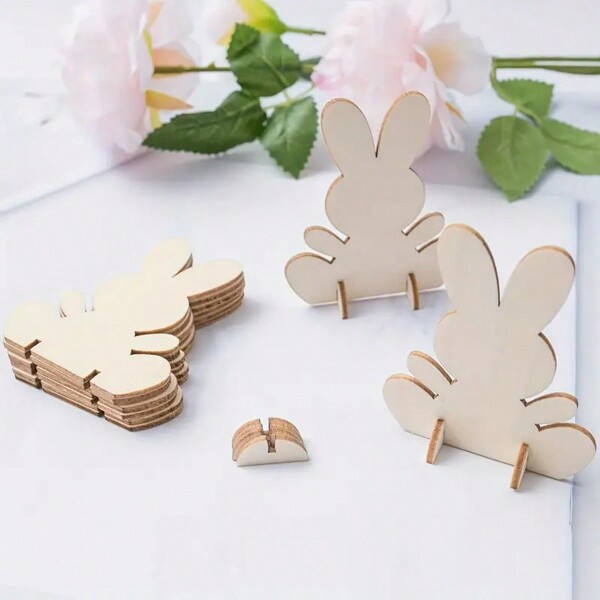 10pcs Unpainted Wooden Easter Bunny Silhouette Cutout, Suitable For Painting, Crafts, Desktop Decor, And Birthday Gifts