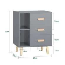 SoBuy FBT95 Nightstand With 3 Drawers And 2 Open Compartments, Sofa Table, Side Table, Telephone Table, Bedside Table, Night Chest, Dimensions (W X H X D): Approx. 48 X 60 X 40 Cm - Grey - View 3