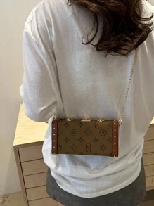New Fashionable Niche Chain Shoulder Bag, Classic Print, Shoulder Crossbody Bag, High-End Versatile Retro Floral Small Square Bag, Phone & Coin Pouch, Valentine's Day Gift