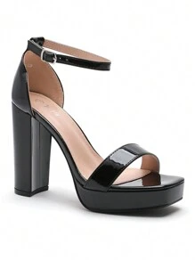 坡跟凉鞋，闪亮材质，女士时尚凉鞋，夏季女士凉鞋 - 黑色 - 查看 2