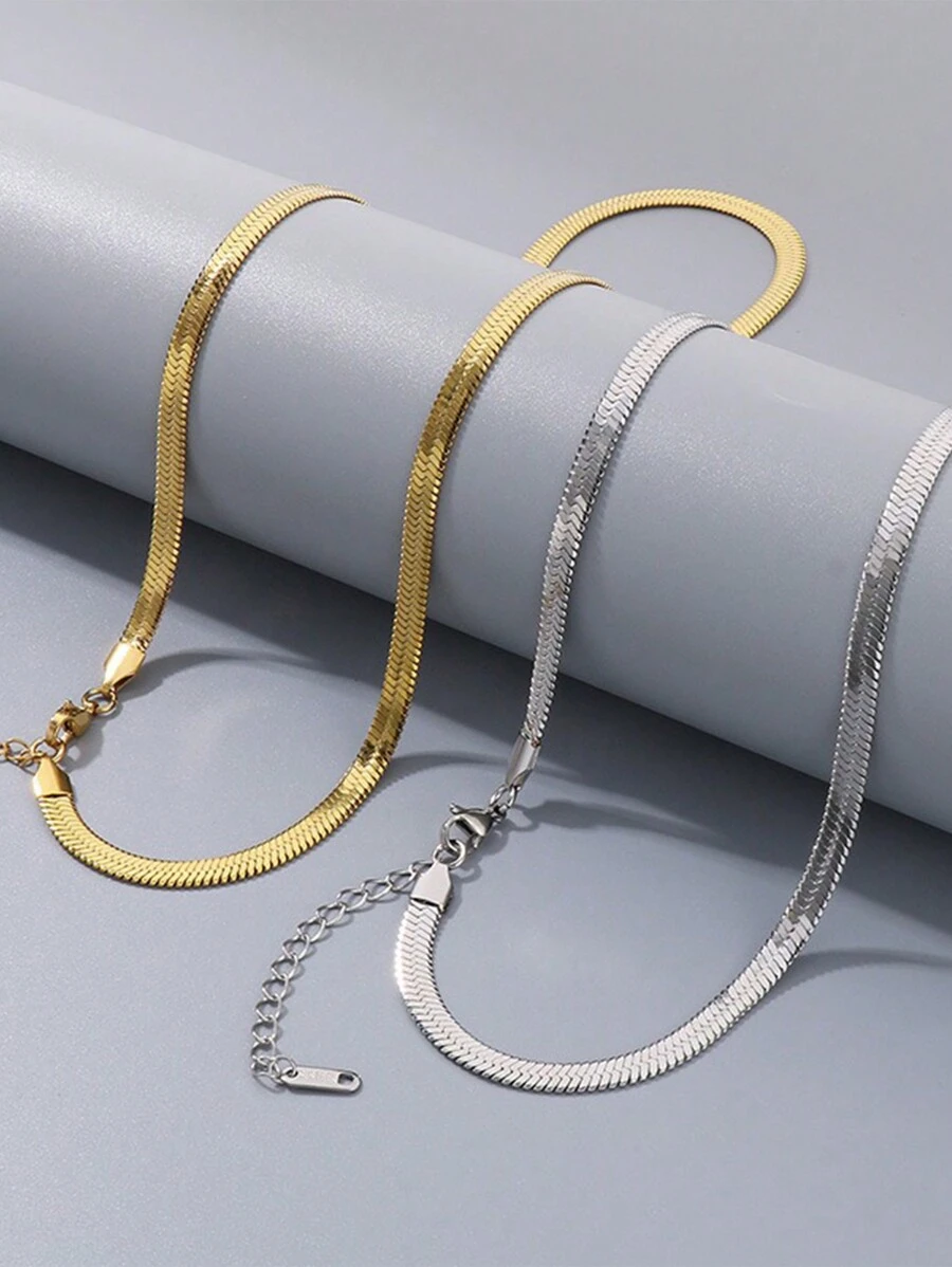 1 chiếc vòng cổ thời trang bằng thép không gỉ hình xương cá dành cho phụ nữ để trang trí hàng ngày - Bạc - Xem 1