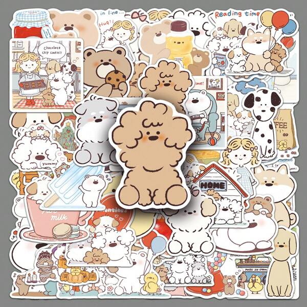 54 hojas. Pegatinas lindas de Miiiichan, ilustraciones de dibujos animados de osos de peluche y perros, pegatinas decorativas de papelería de bricolaje, pegatinas de graffiti, pegatinas para carcasas de portátiles, temporada de vuelta al cole, suministros de oficina, Pascua, Año Nuevo, San Valentín, Feliz